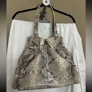 COLE HAAN Hobo Shoulder Bag Snakeskin Magnetic Closure Leather Tassels Side Zip